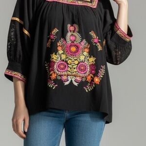 Ivy Jane Black Tunic with Colorful Embroidery